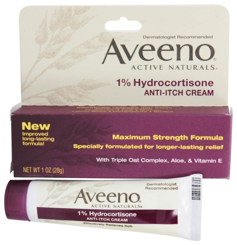 Aveeno Anti-Itch Cream bottle for soothing itch with oatmeal formula