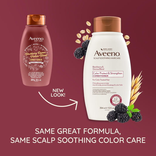 Close-up of blackberry and quinoa ingredients in Aveeno conditioner