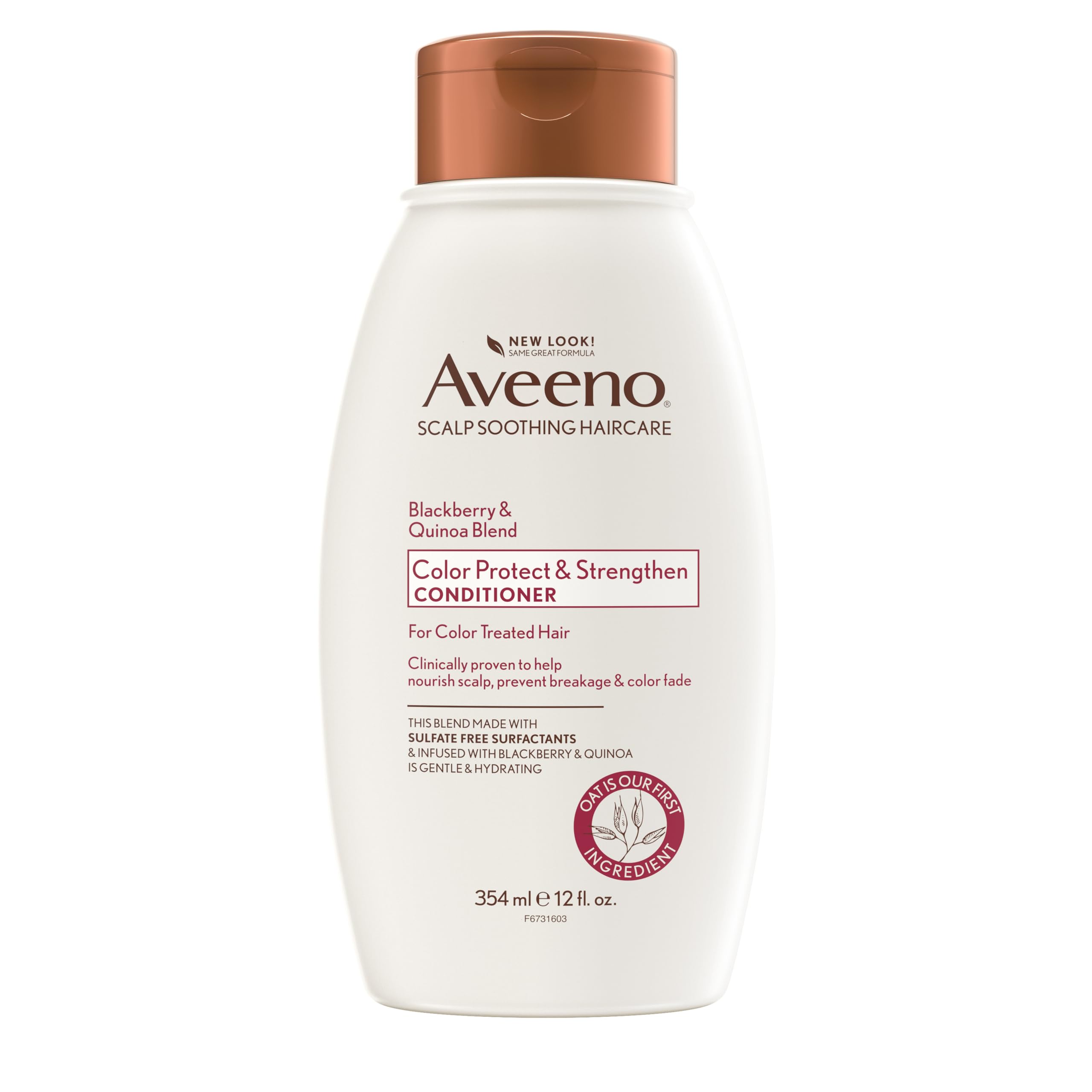 Aveeno Blackberry & Quinoa conditioner bottle highlighting color protection