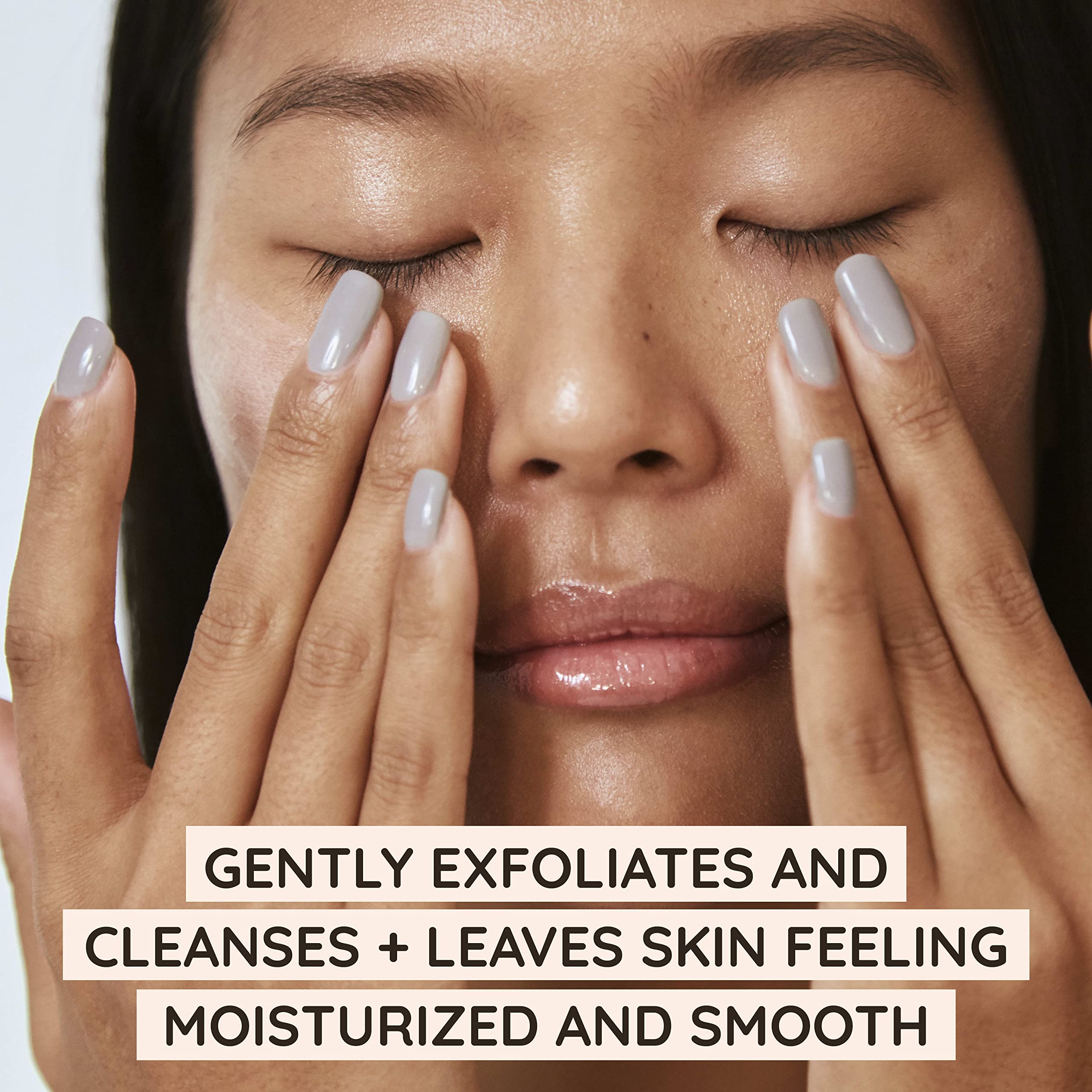 Aveeno Calm + Restore close-up texture showing silky, non-abrasive exfoliation.