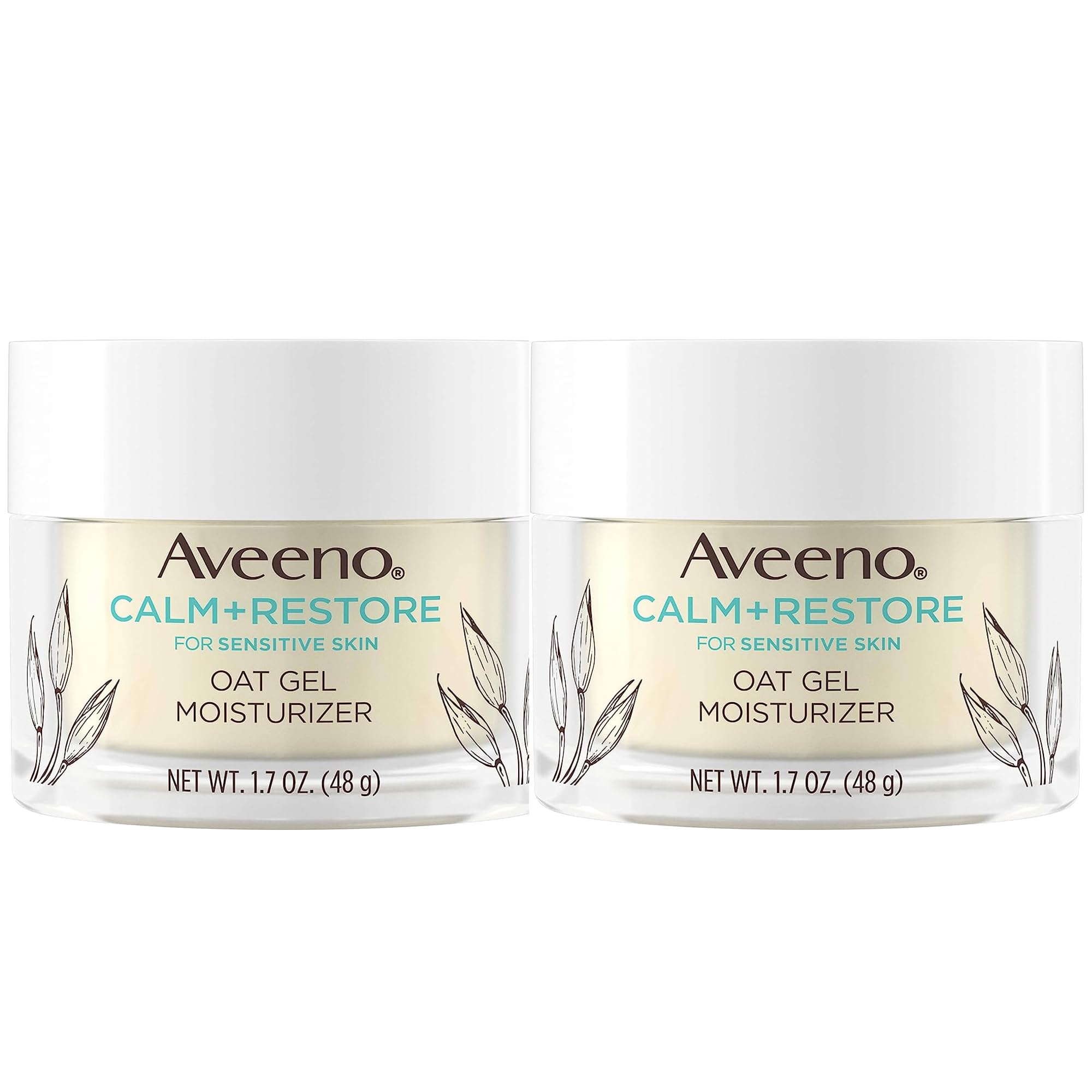 Aveeno Calm Restore Oat Gel moisturizers in a 2-pack offering gentle hydration