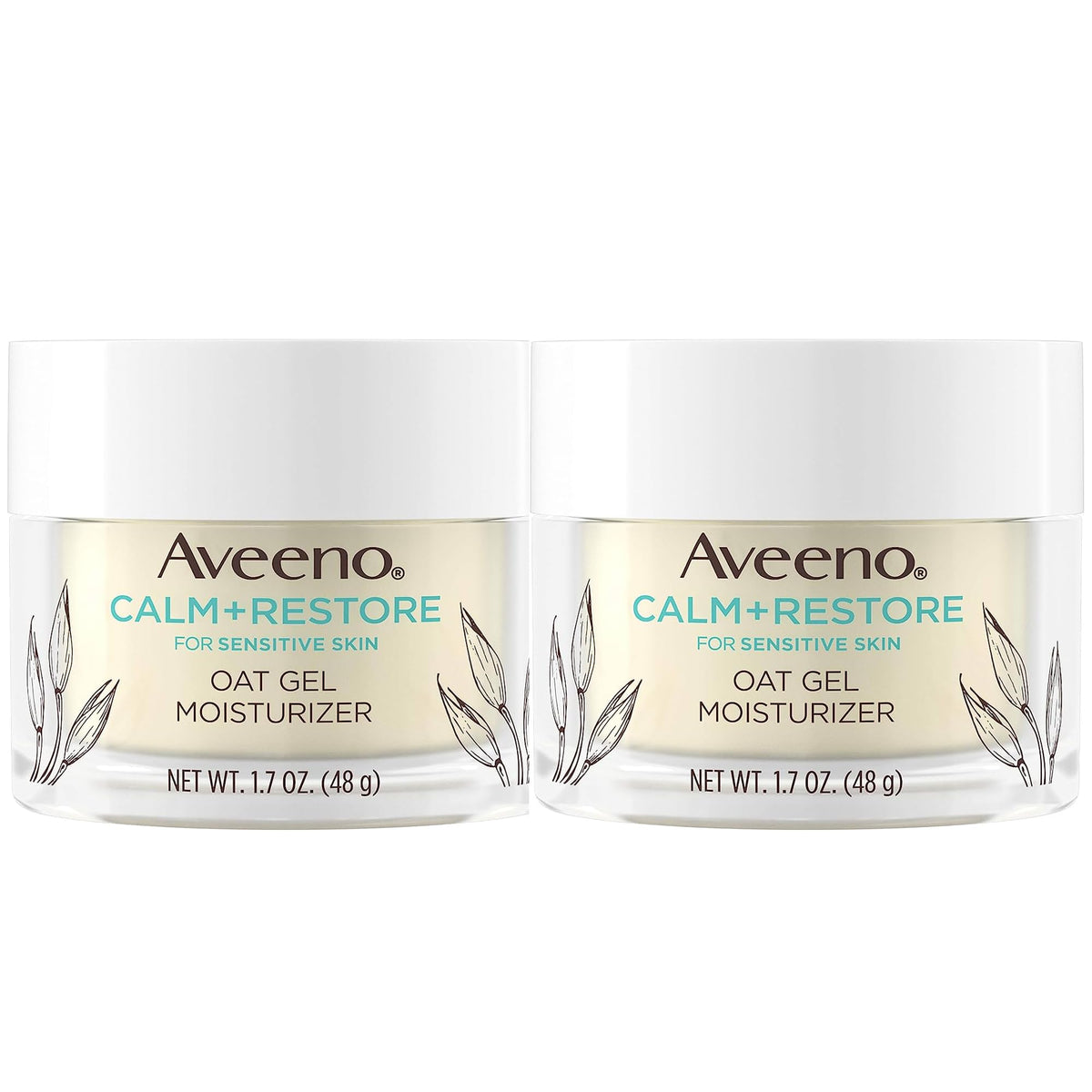 Aveeno Calm Restore Oat Gel moisturizers in a 2-pack offering gentle hydration