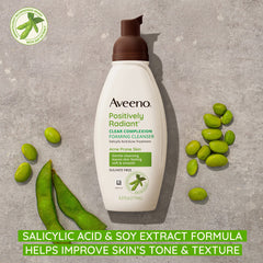 Aveeno Clear Complexion Foaming Cleanser foam close-up showing light, cleansing lather.