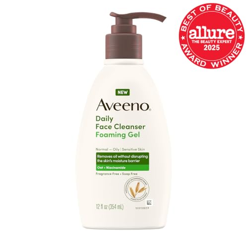 Aveeno bottle front illustrates oil-control cleansing for normal to oily skin.