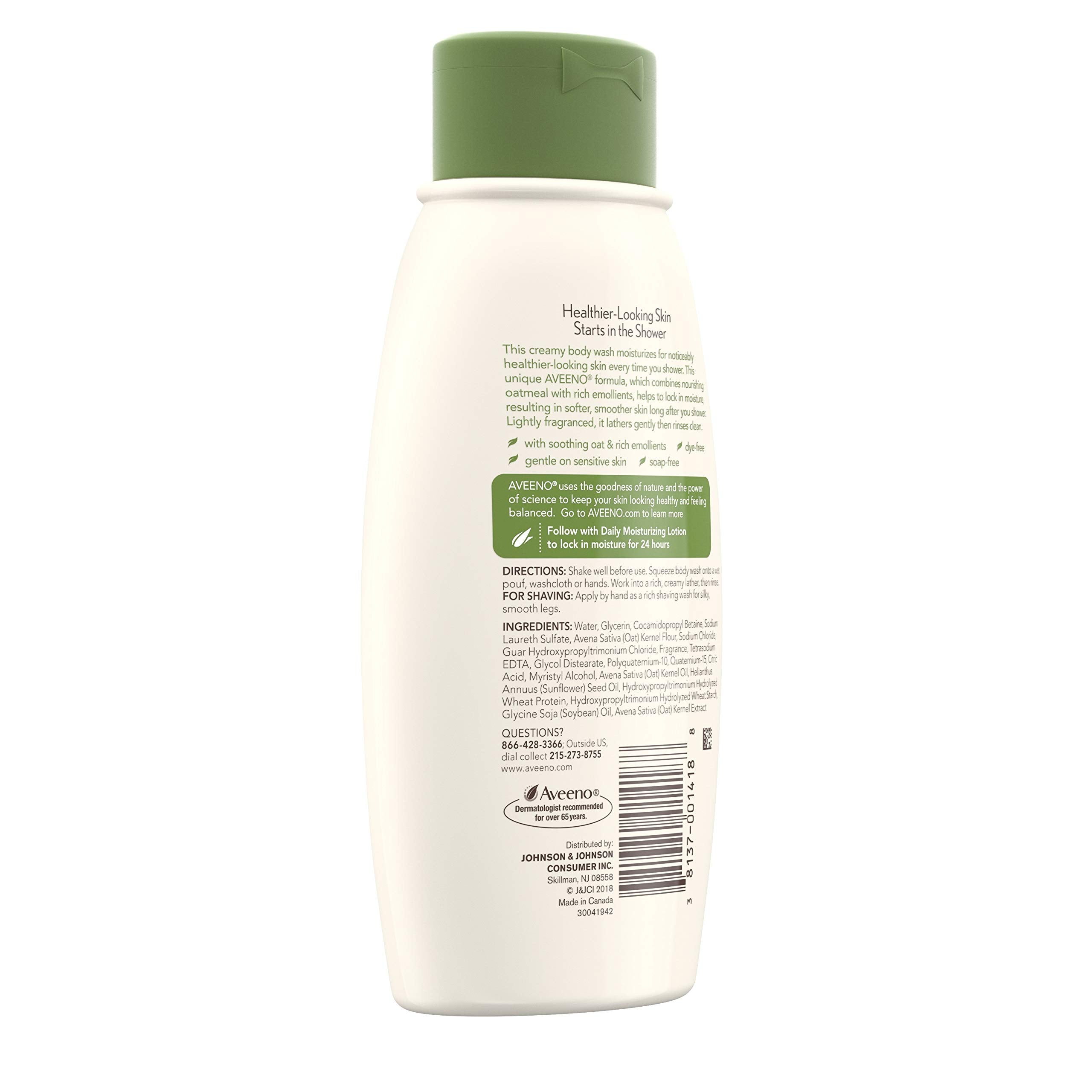 Aveeno Daily Moisturizing Body Wash close-up of creamy lather on skin.