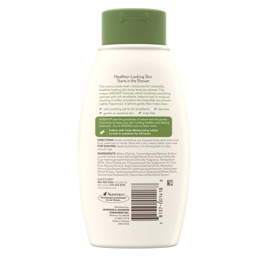 Aveeno Daily Moisturizing Body Wash pour visible for easy dispensing.