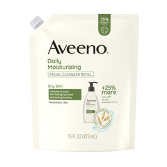 Aveeno Daily Moisturizing Facial Cleanser refill pouch showing eco-friendly packaging for daily use.