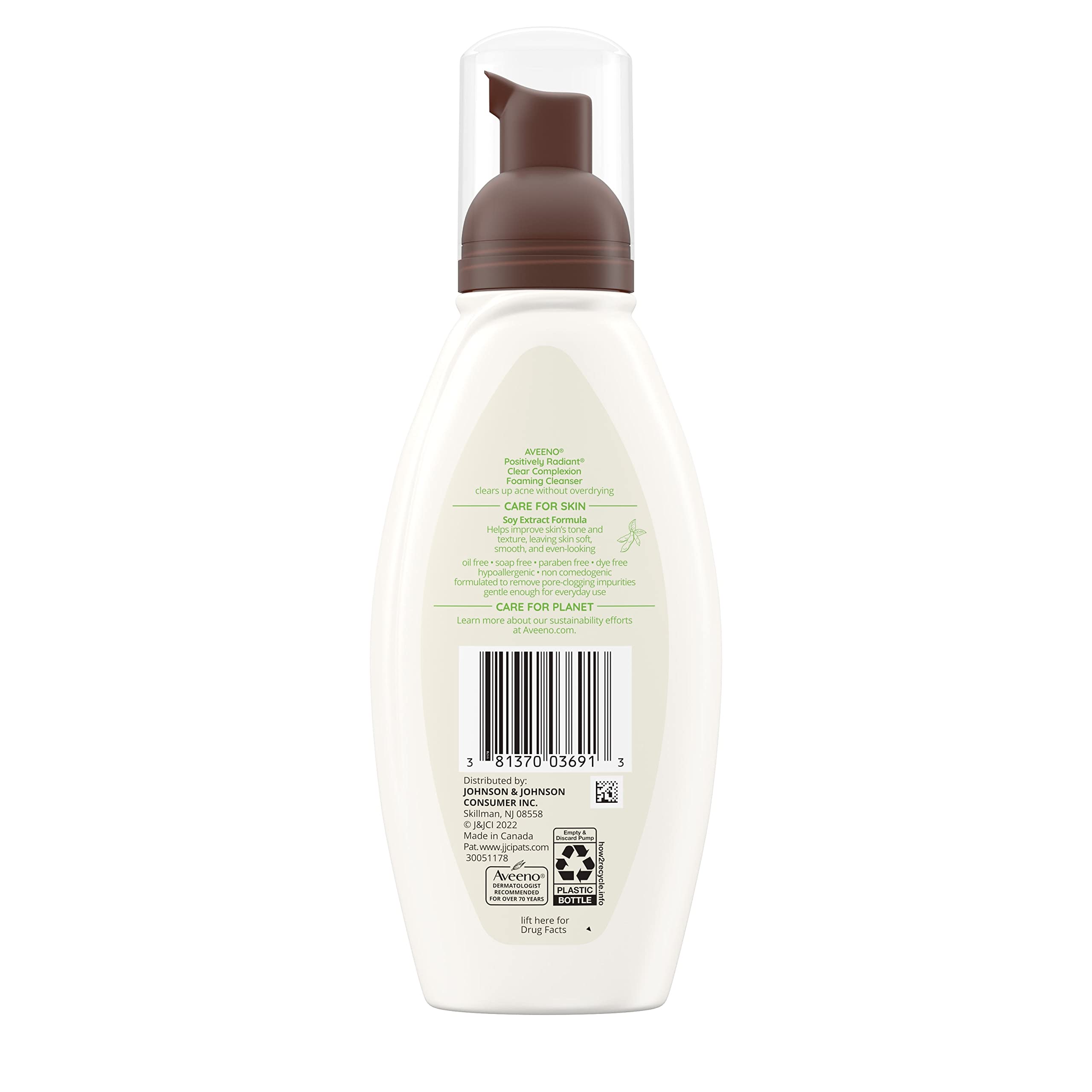 Aveeno Hypoallergenic non-comedogenic formula bottle on bathroom shelf for daily use.