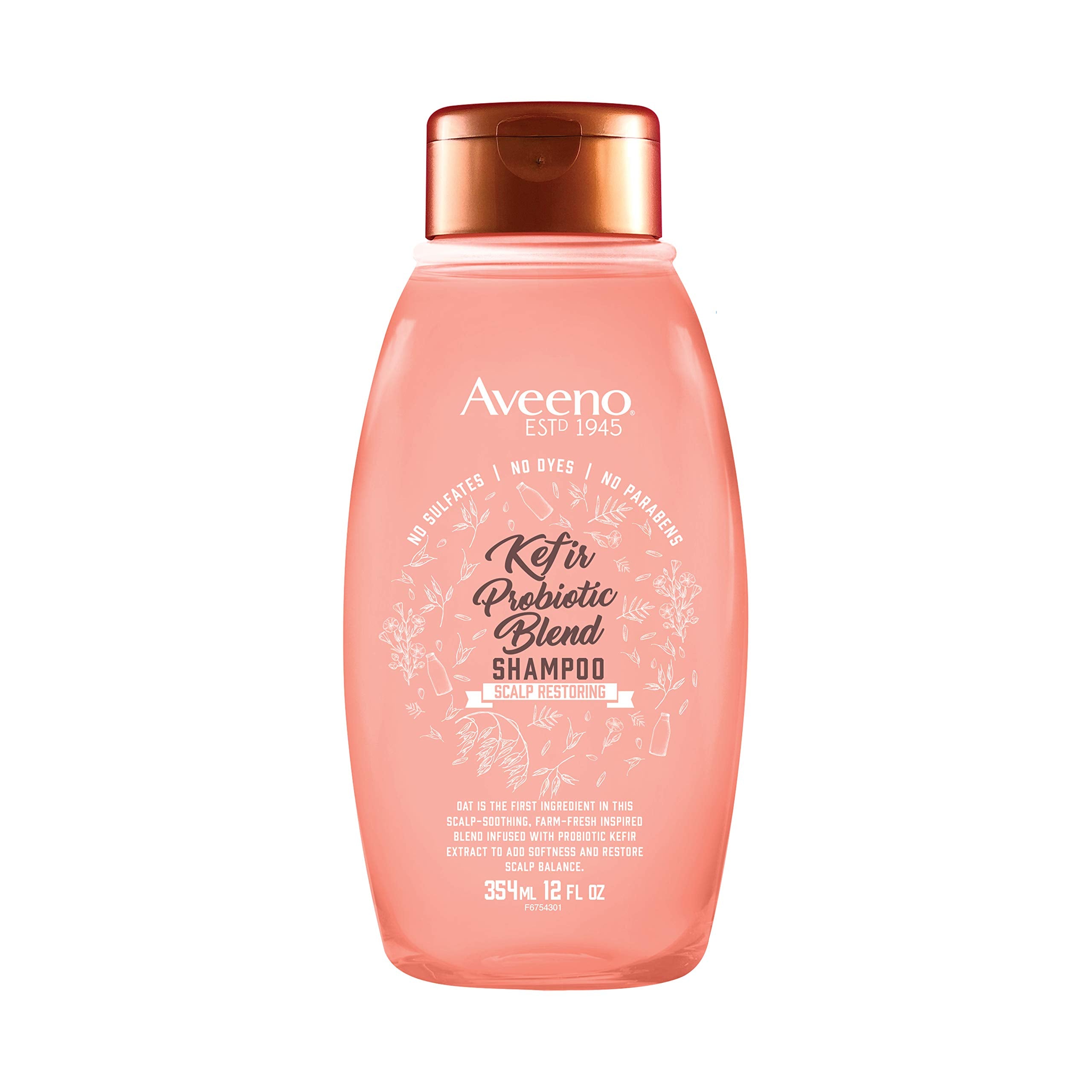 Aveeno Kefir Probiotic Blend Shampoo bottle for balanced scalp and moisturized hair.