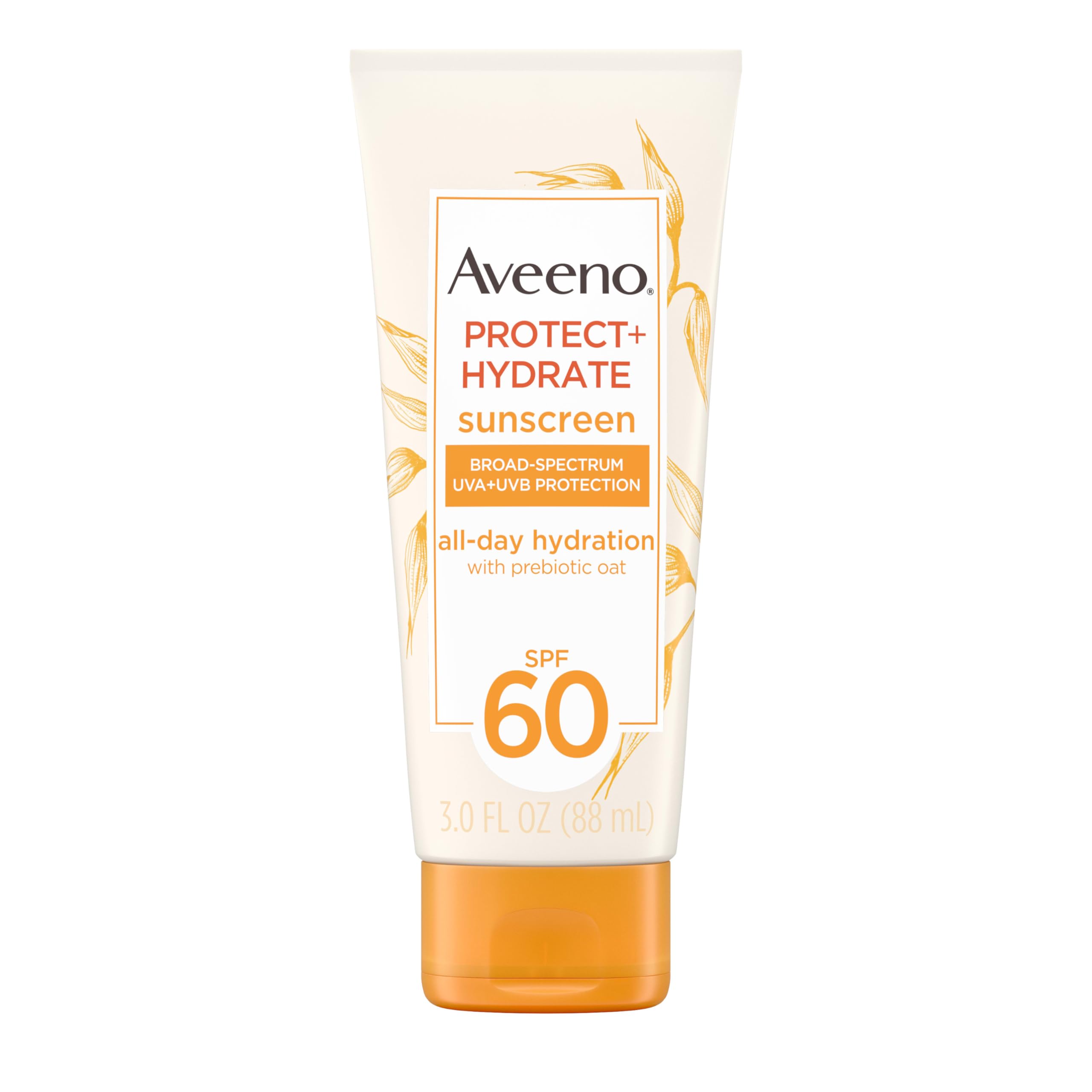 Aveeno Protect + Hydrate SPF 60 bottle showing lightweight protection for daily wear