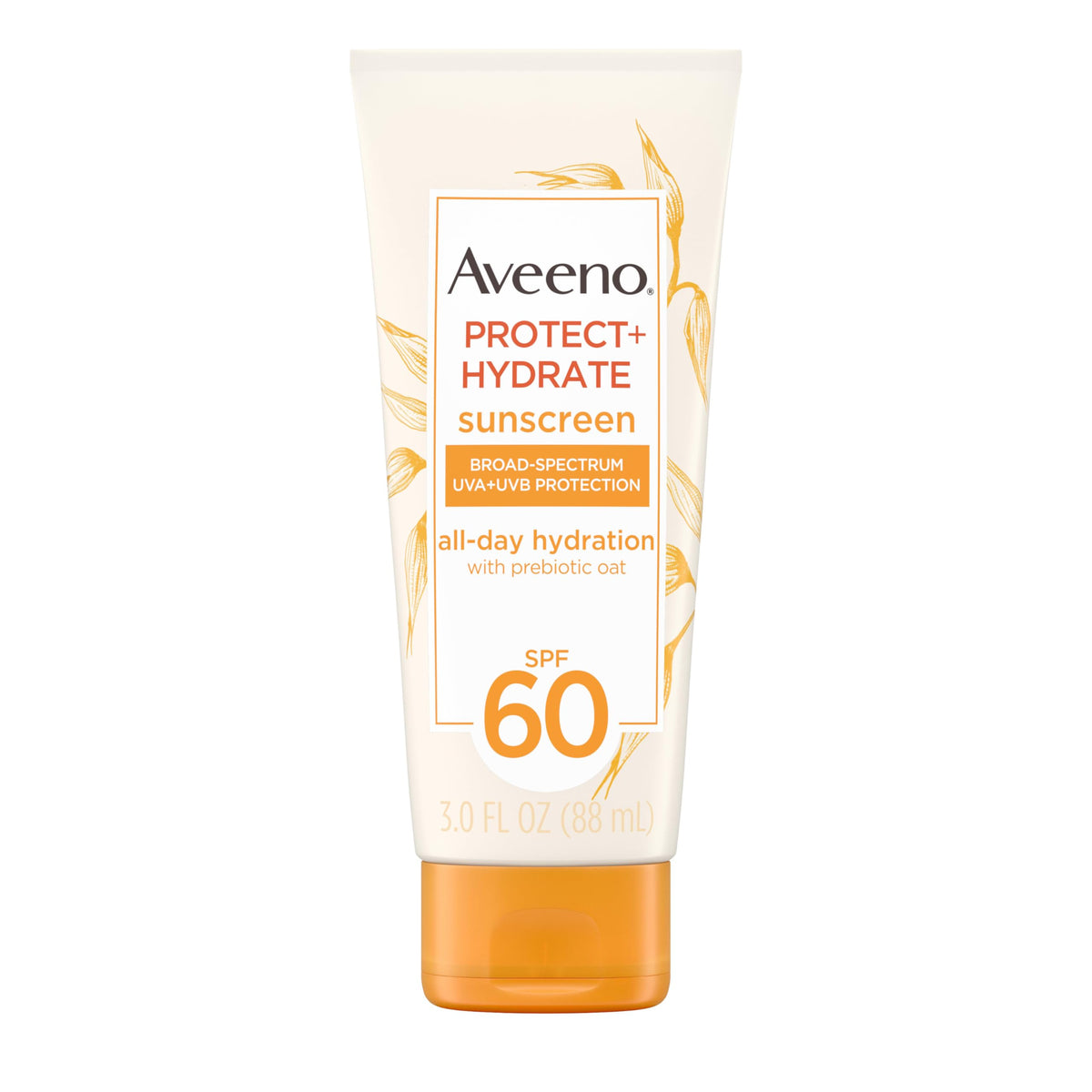 Aveeno Protect + Hydrate SPF 60 bottle showing lightweight protection for daily wear