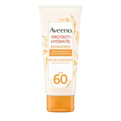 Aveeno Protect + Hydrate SPF 60 bottle showing lightweight protection for daily wear