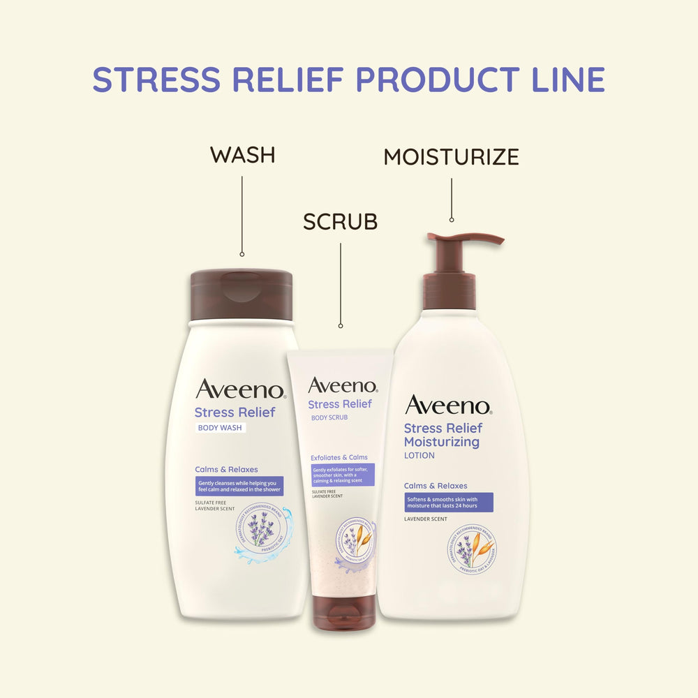 Aveeno Stress Relief Lotion travel-size tubes enable on-the-go calm and moisture
