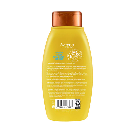 Aveeno conditioner applied to hair for smooth manageability.