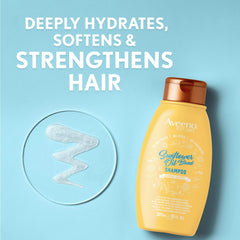 Aveeno Deep Moisturizing Sunflower Oil Blend Shampoo lather close-up demonstrates gentle cleansing