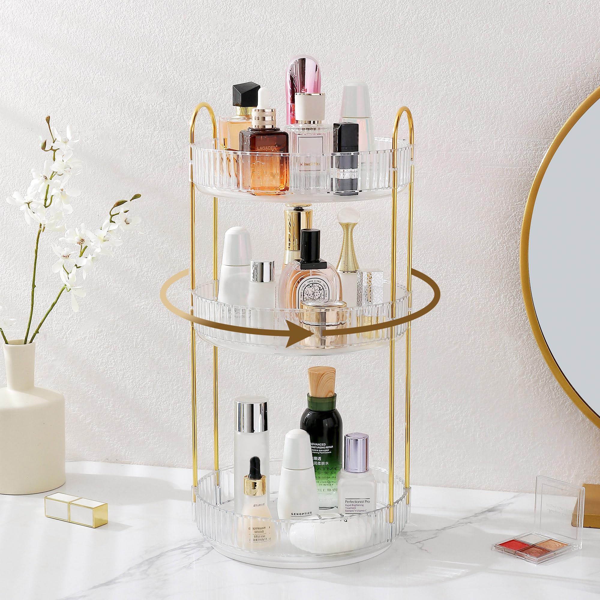 Aveniee 3-tier counter organizer saves space for skincare and cosmetics.