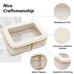 Aveniee Clear Makeup Bag Organizer side pocket open for brushes and skincare.