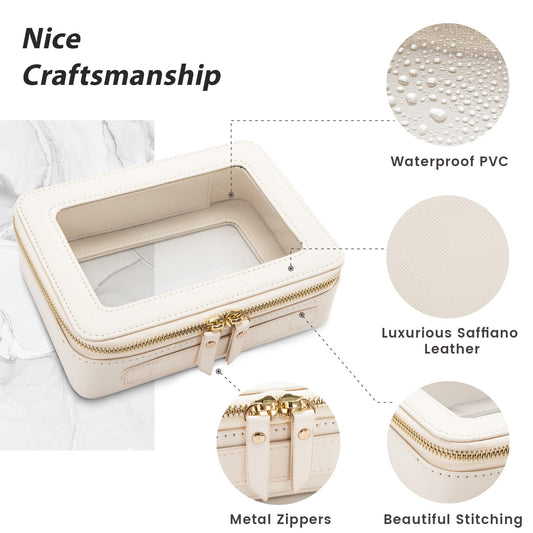 Aveniee Clear Makeup Bag side panel highlights slim portable travel profile.