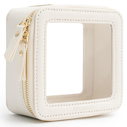 Aveniee Clear Makeup Bag Small with structured saffiano PU leather for durable, stylish storage