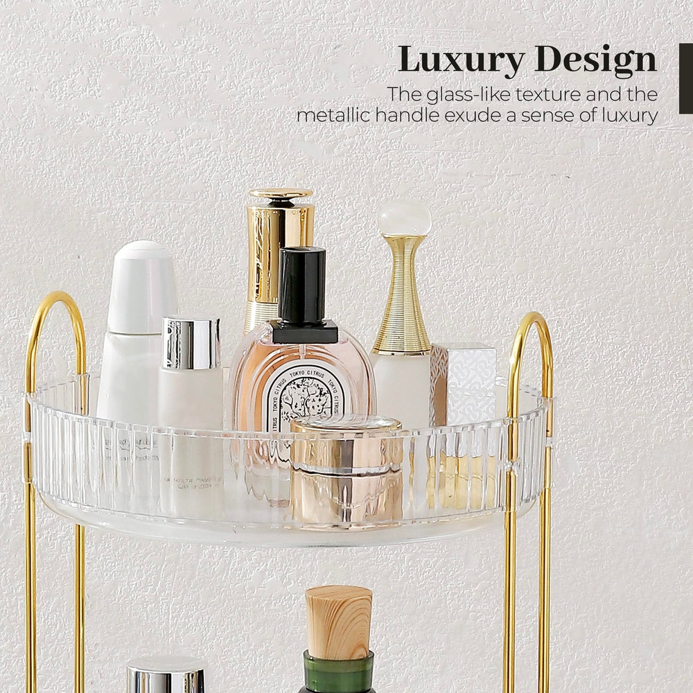 Aveniee easy-assembly rotating stand with durable ABS and gold accents.