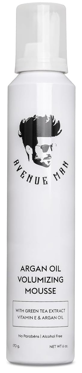 Avenue Man Argan Oil Mousse bottle for rich volume and lift