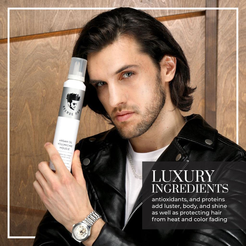 Avenue Man Argan Oil Mousse frizz-control supports polished style