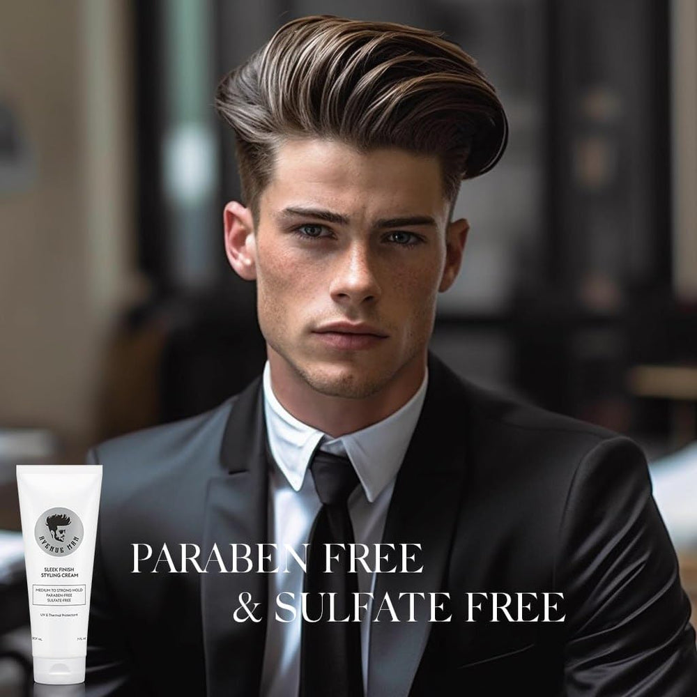 Avenue Man Sleek Finish hair cream squeeze for convenient application and even coverage