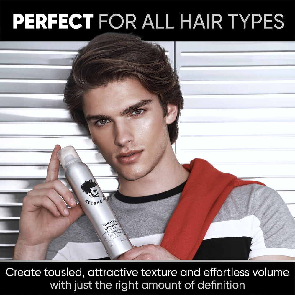 Avenue Man Texture Spray bottle shows UV protection feature.
