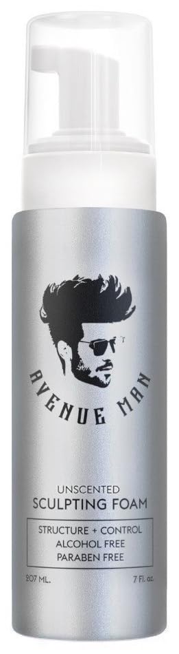 Avenue Man Unscented Sculpting Foam bottle front with clean, fragrance-free styling benefits