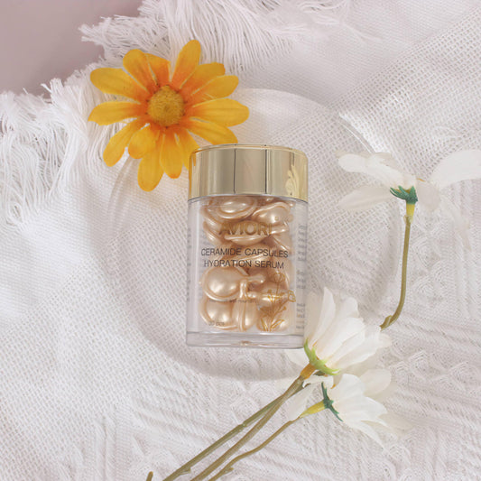 AVIORI Ceramide Capsules Serum bottle closeup shows clean skincare and hydration benefits