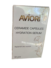 AVIORI Ceramide Capsules Serum label closeup emphasizes clean, vegan-friendly ingredients