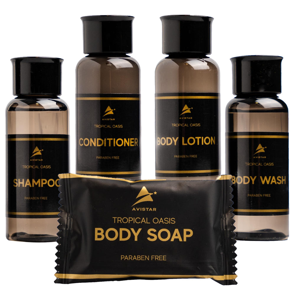 Avistar hotel toiletries bulk pack for guest rooms and easy restocking.