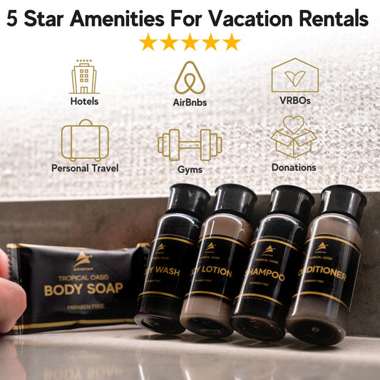 Avistar mini shampoo conditioner set bottles for premium guest bathing experience.