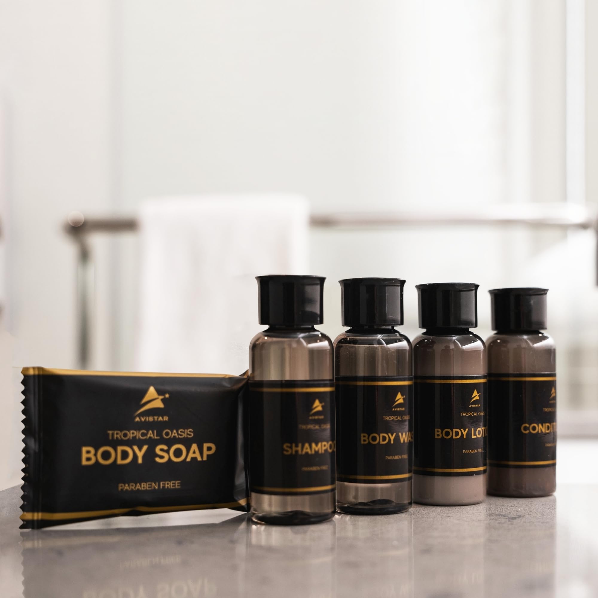Avistar shampoo conditioner display pack helps quick restocking and guest prep.