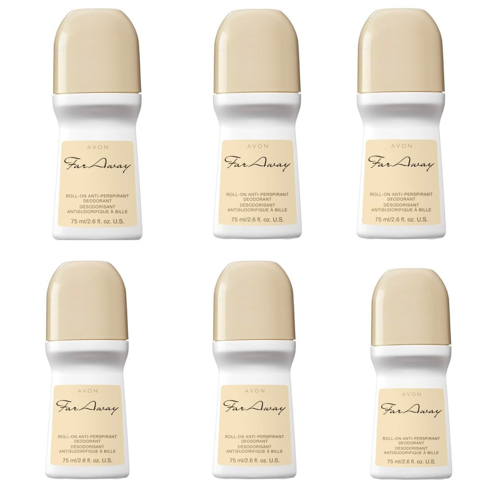 AVON Far Away roll-on deodorant bottle for daily freshness and reliable protection.
