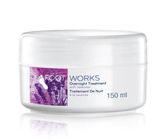 Applying Avon Foot Works Lavender Overnight Foot Treatment relaxes and hydrates before bed.