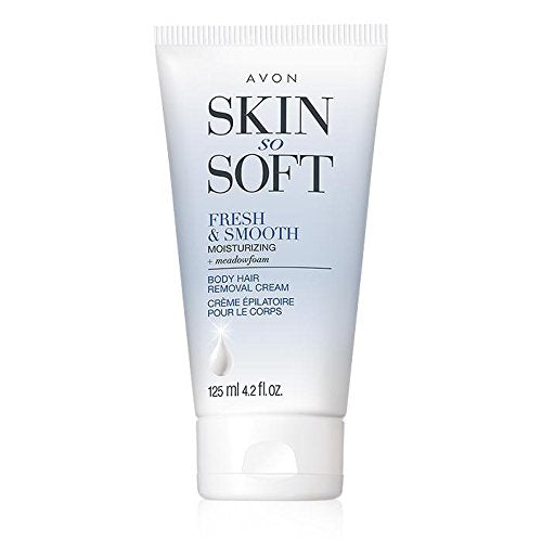 Avon Skin So Soft Fresh and Smooth hair removal cream bottle for smooth moisturized skin.