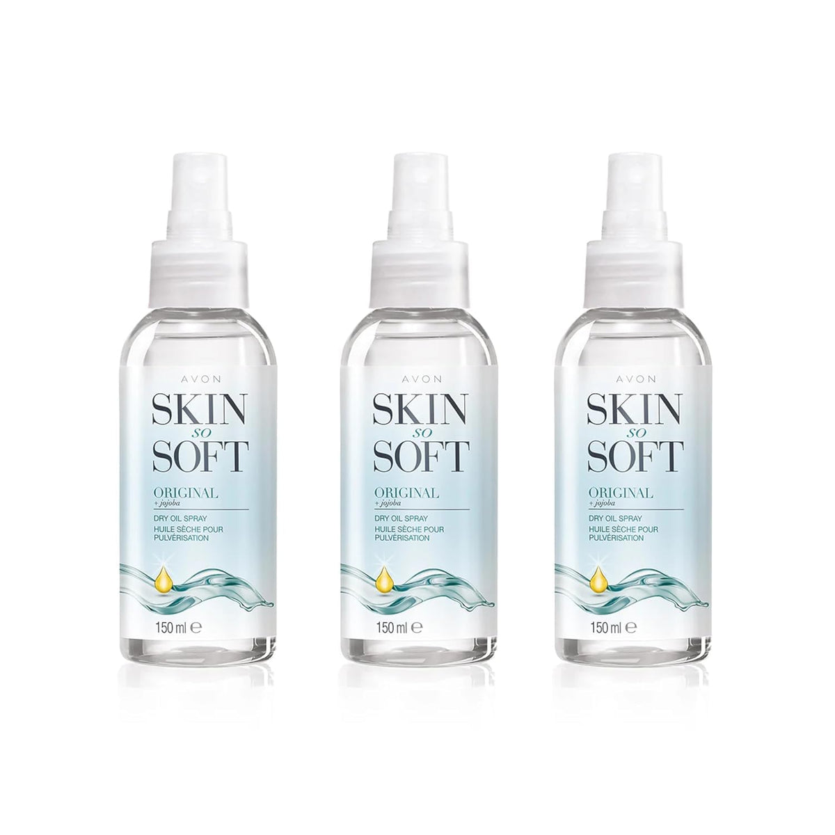 AVON Skin So Soft Original Dry Oil Spray bottle showcasing quick hydration and light absorption.