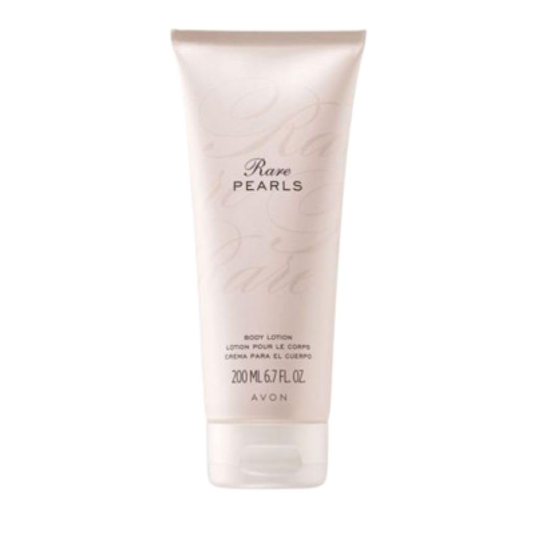 AVON Skin So Soft Rare Pearls bottle shown for smooth, scented body hydration.
