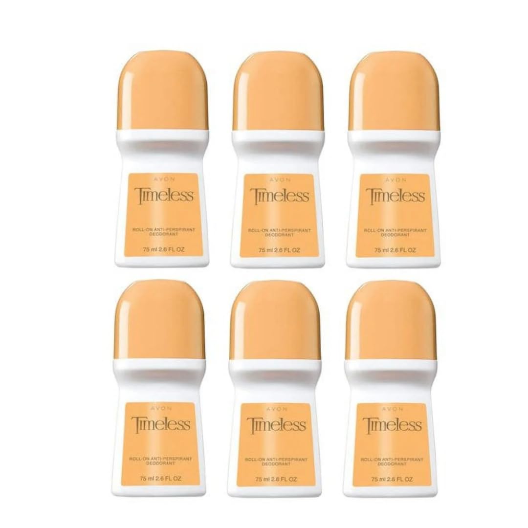 AVON Timeless roll-on deodorant bottle in a six-pack, long-lasting freshness for all-day confidence