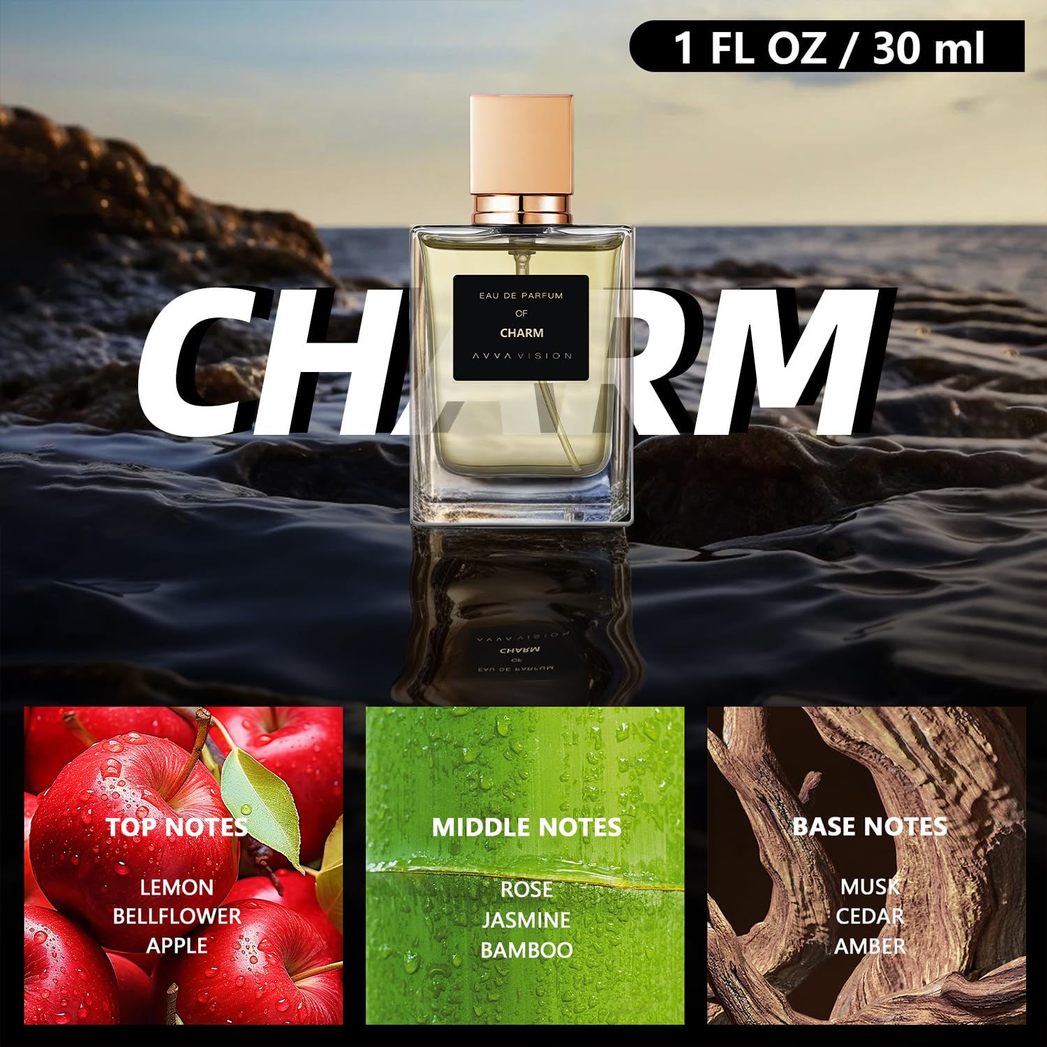 AVVA VISION Wisdom bottle capturing warm sophistication for evenings