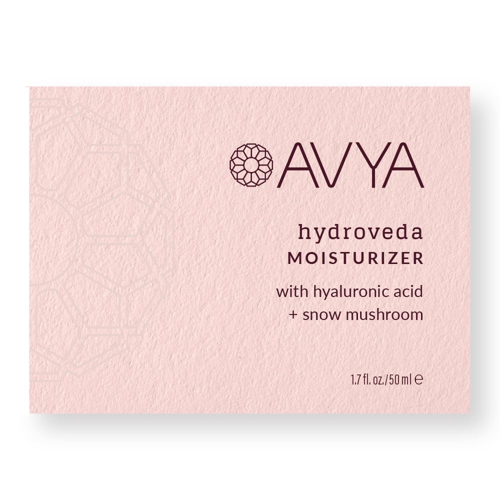 Avya Hydroveda ingredient icons highlighting hyaluronic acid and snow mushroom