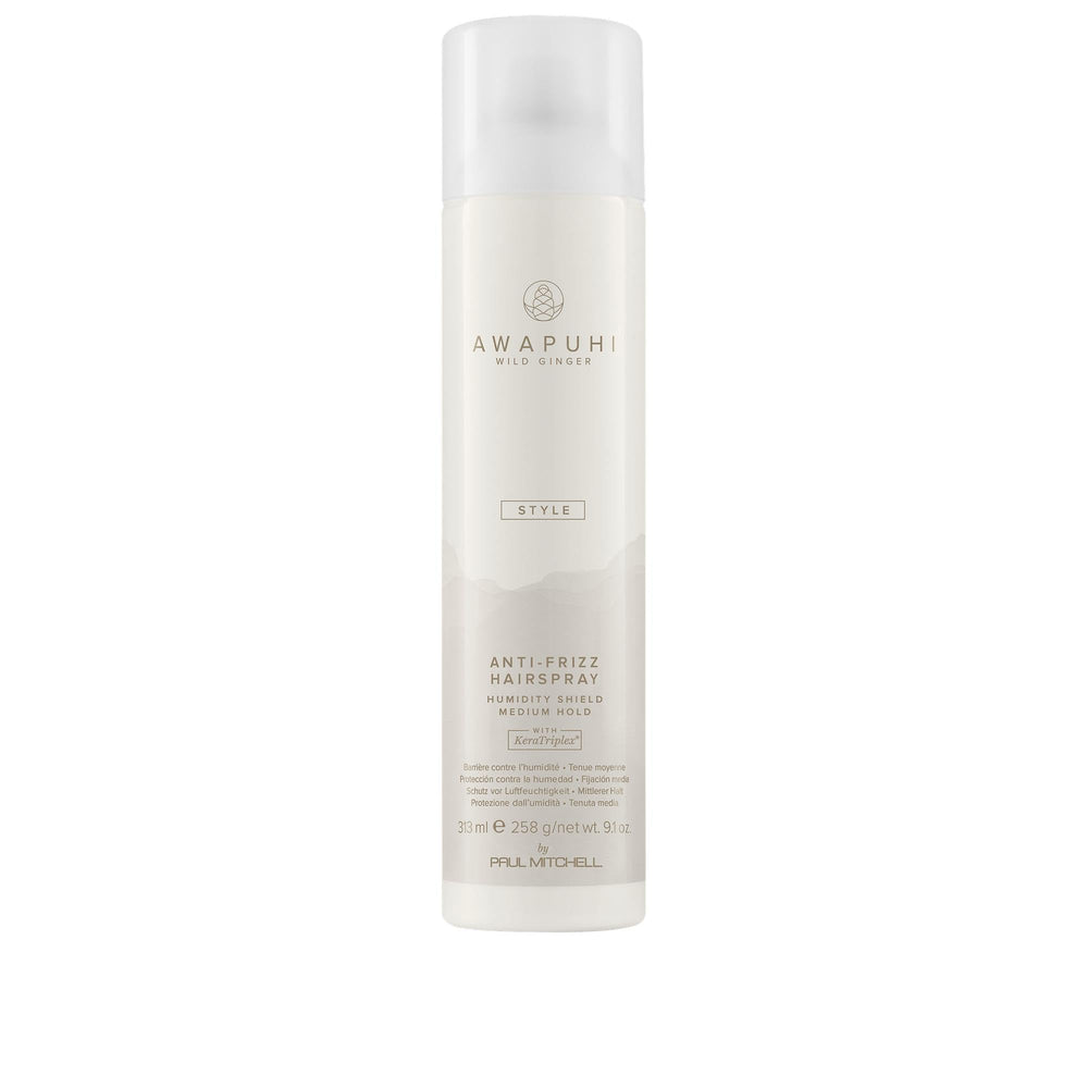 Awapuhi Wild Ginger hairspray bottle ready for quick-dry frizz control