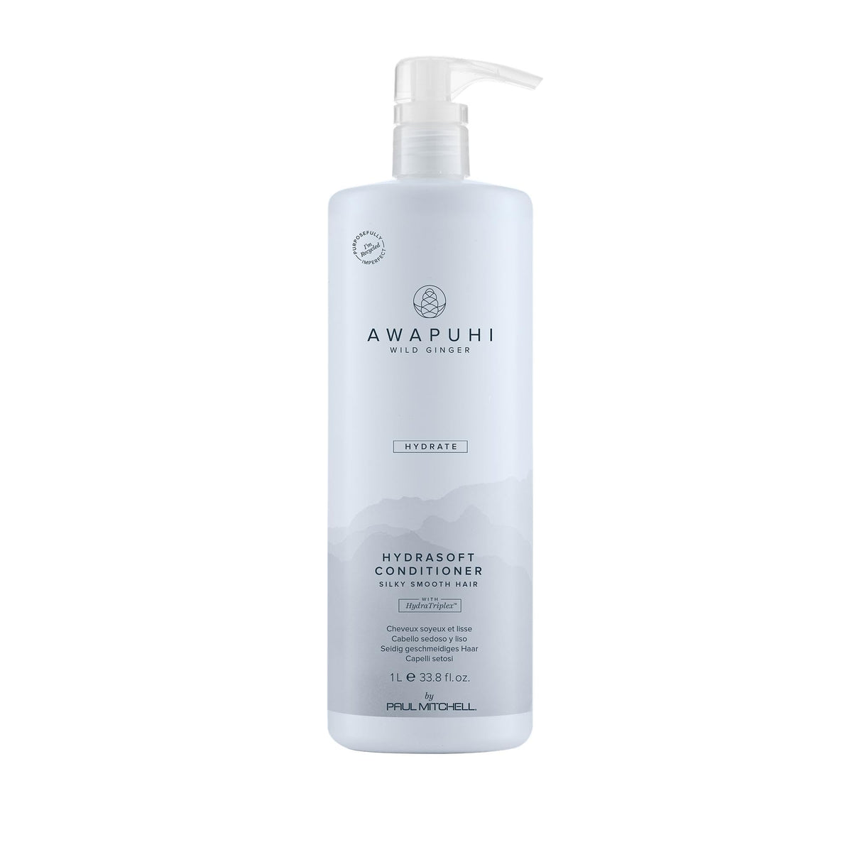 Paul Mitchell Awapuhi Wild Ginger HydraSoft conditioner bottle front shows hydration for all hair types