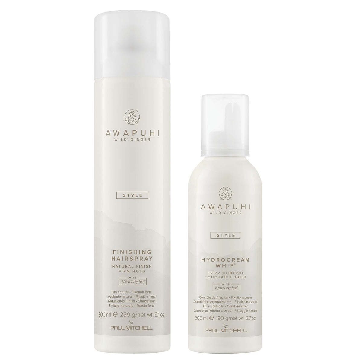 Awapuhi Wild Ginger HydroCream Whip bottle for long-lasting hold and silky finish.