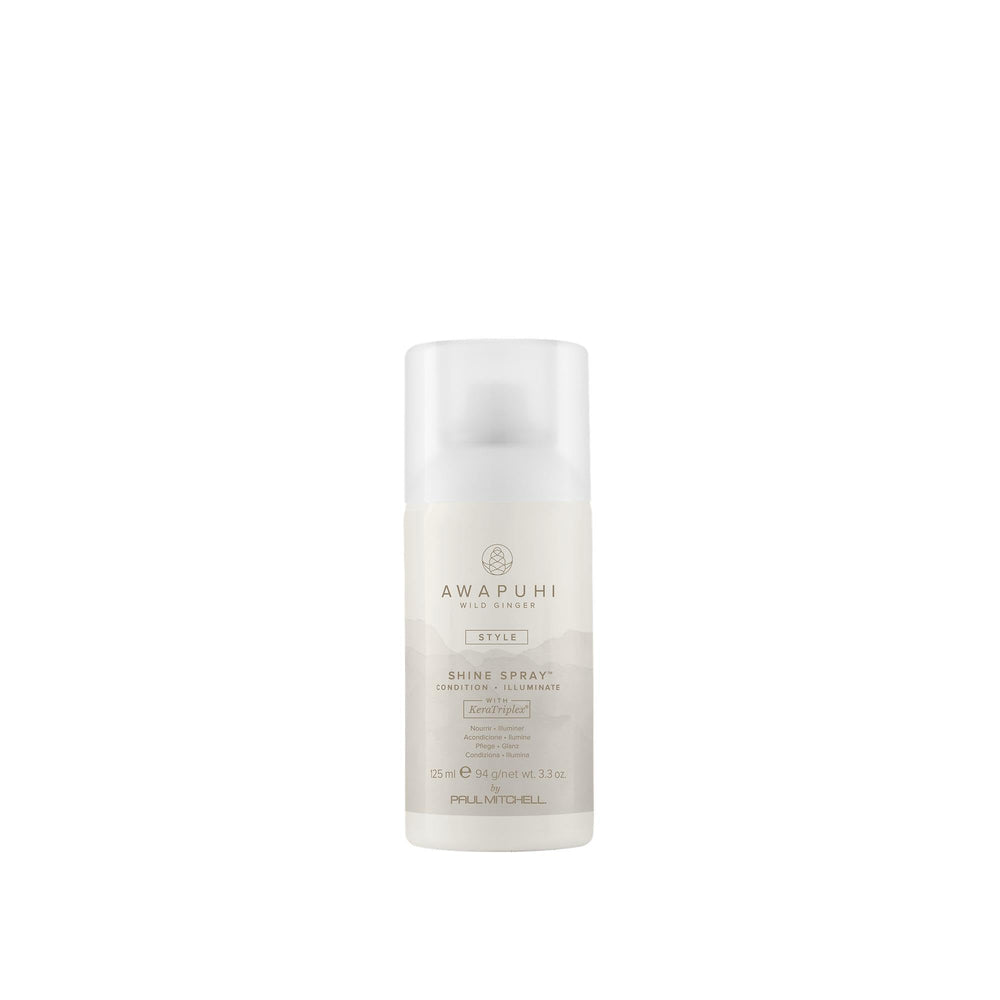 Awapuhi Wild Ginger Shine Spray bottle delivering a light, luminous finish for any style.