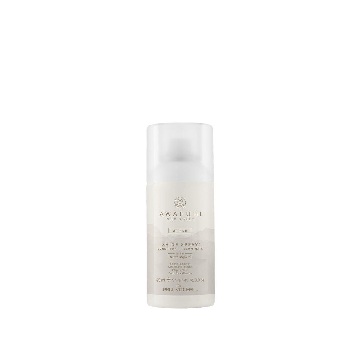 Awapuhi Wild Ginger Shine Spray bottle delivering a light, luminous finish for any style.