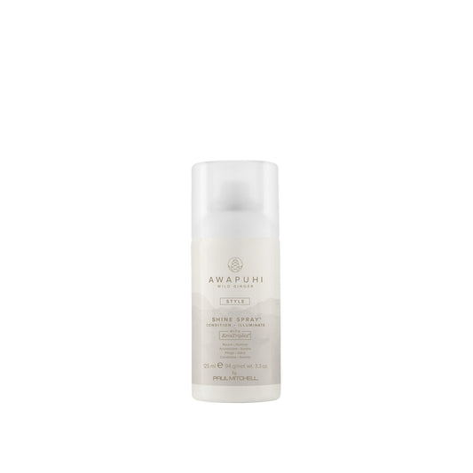 Awapuhi Wild Ginger Shine Spray bottle delivering a light, luminous finish for any style.