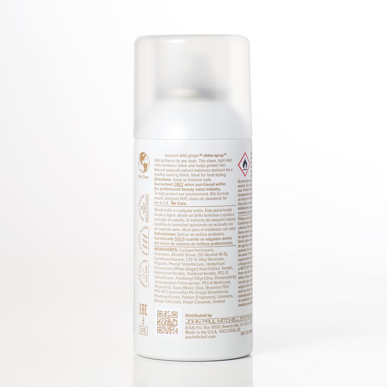 Awapuhi Wild Ginger Shine Spray eco-packaging highlighting PCR materials.