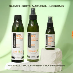 Close-up of the Awesome wig care product highlighting silky texture and frizz control.